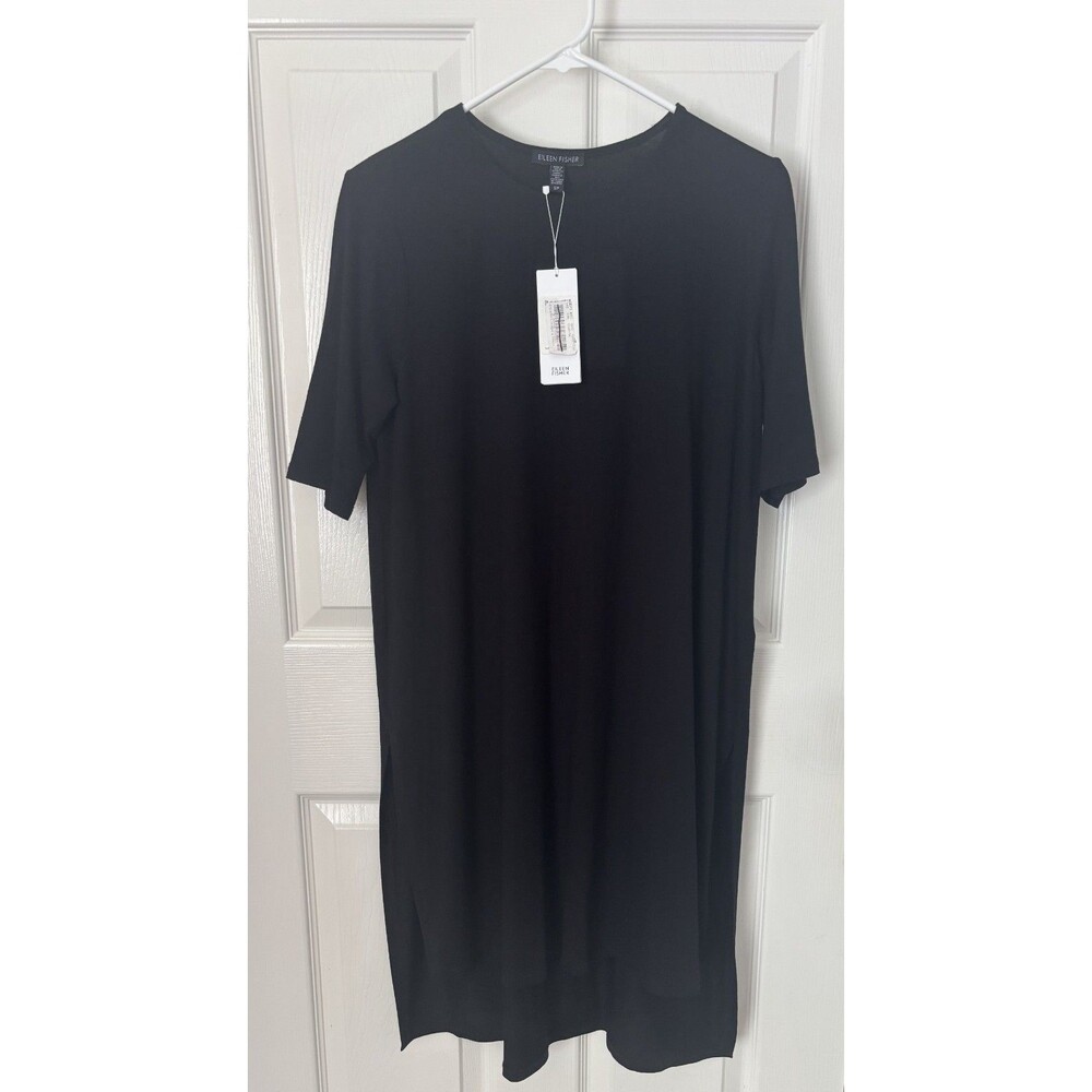 NWT Eileen Fisher Mid Length Midi Dress in Black Size Small
